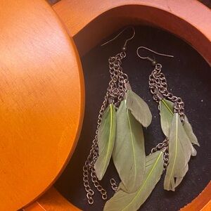 Elegant Green Feather Earrings